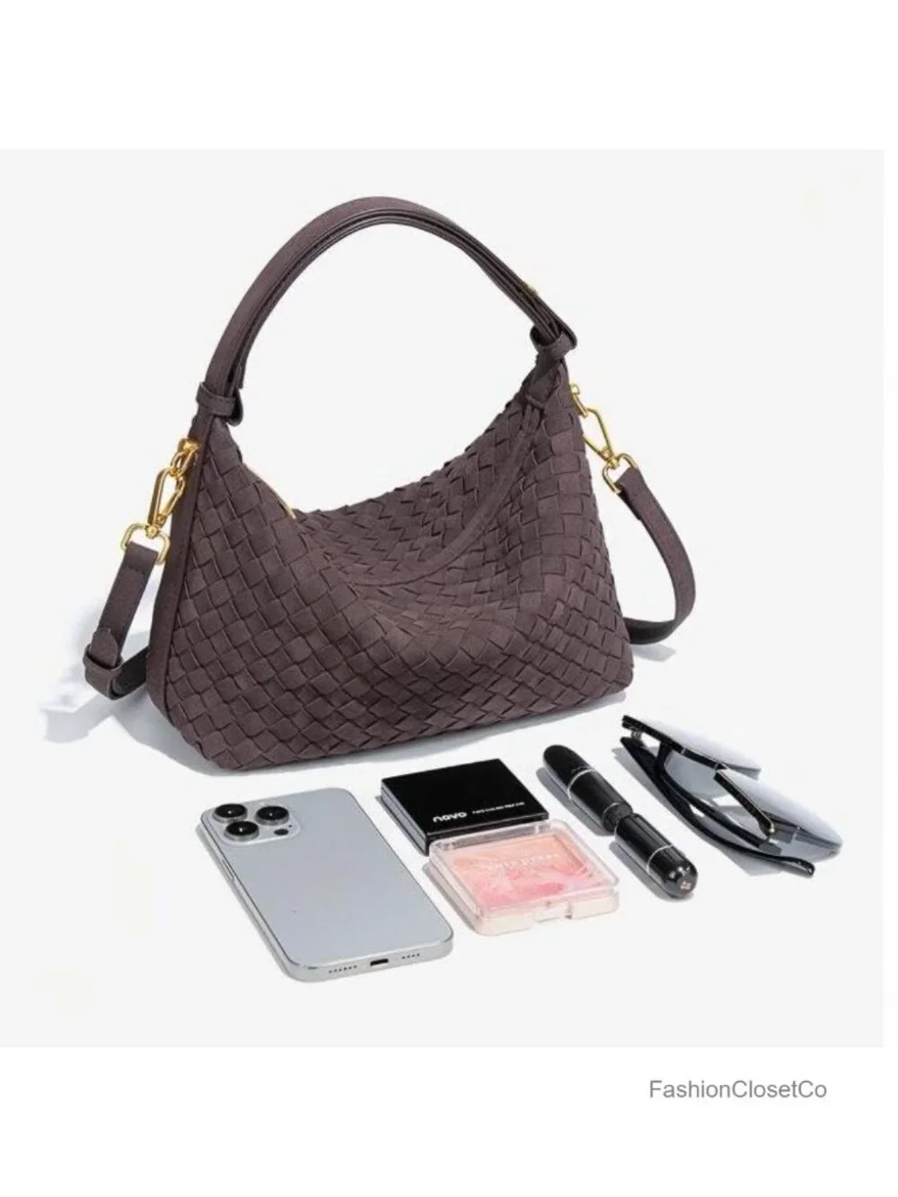Woven Faux Suede Hobo Purse with Convertible Straps